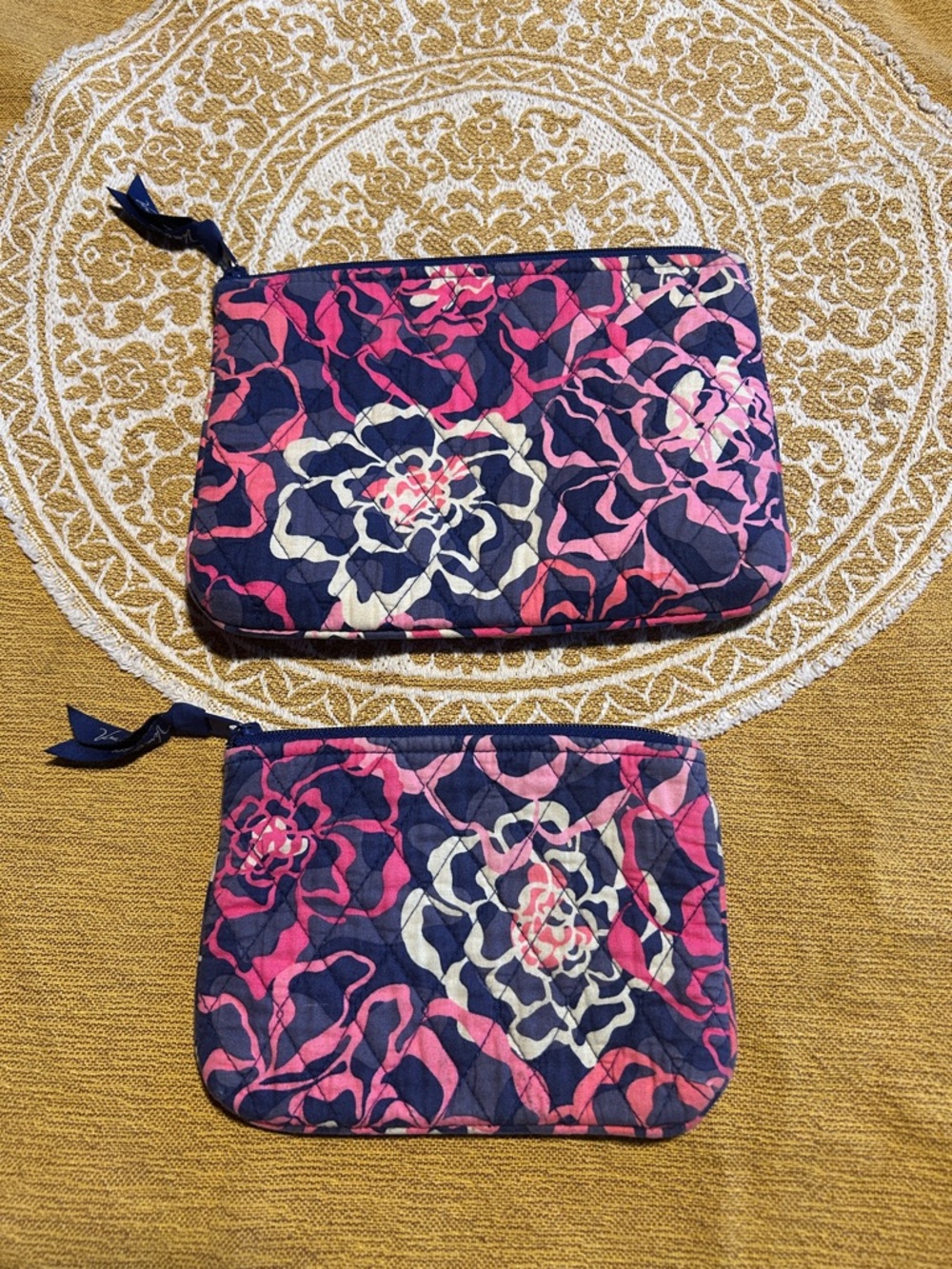 Vera Bradley Katalina Pink Quilted Cosmetic Pouch Duo